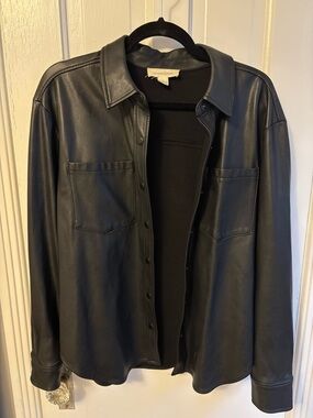 Treasure & Bond Black Faux Leather Shirt Jacket